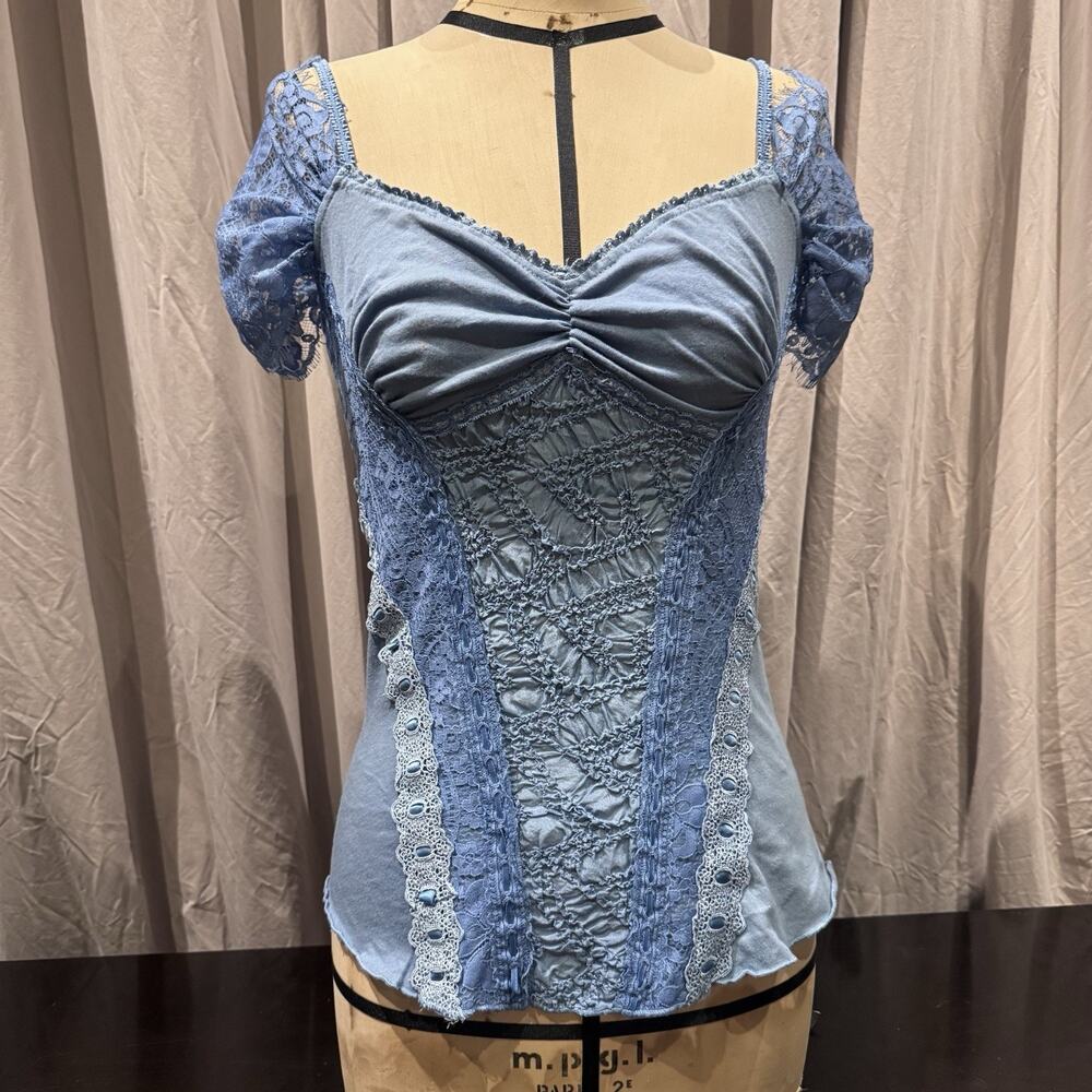 Ann Ferriday VTG Unworn Fairy Milkmaid Embroidered Silk, Cotton Lace Corset Top